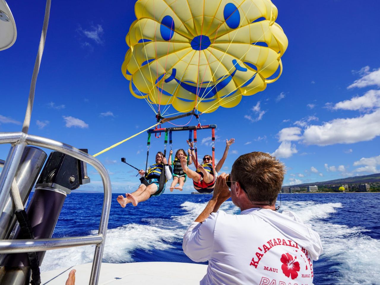 A parasail canopy above the water off Kaʻanapali Beach, Maui